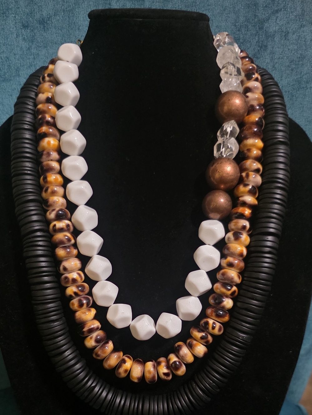Sassy Jones Layered Beaded Necklace in Black, White and Brown - Women Jewelry